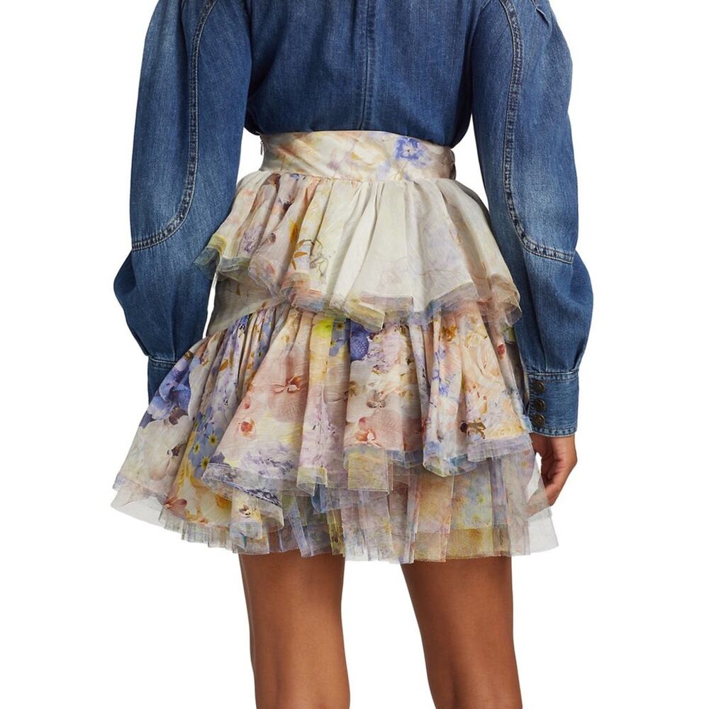 Zimmermann Rhythmic Tulle Floral Tiered Mini Skirt - Picture 4 of 7
